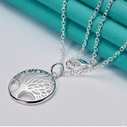 Tree Round 925 Sterling Silver Pendant Necklace | 45cm Snake Chain For Women | Wedding Engagement Jewelry