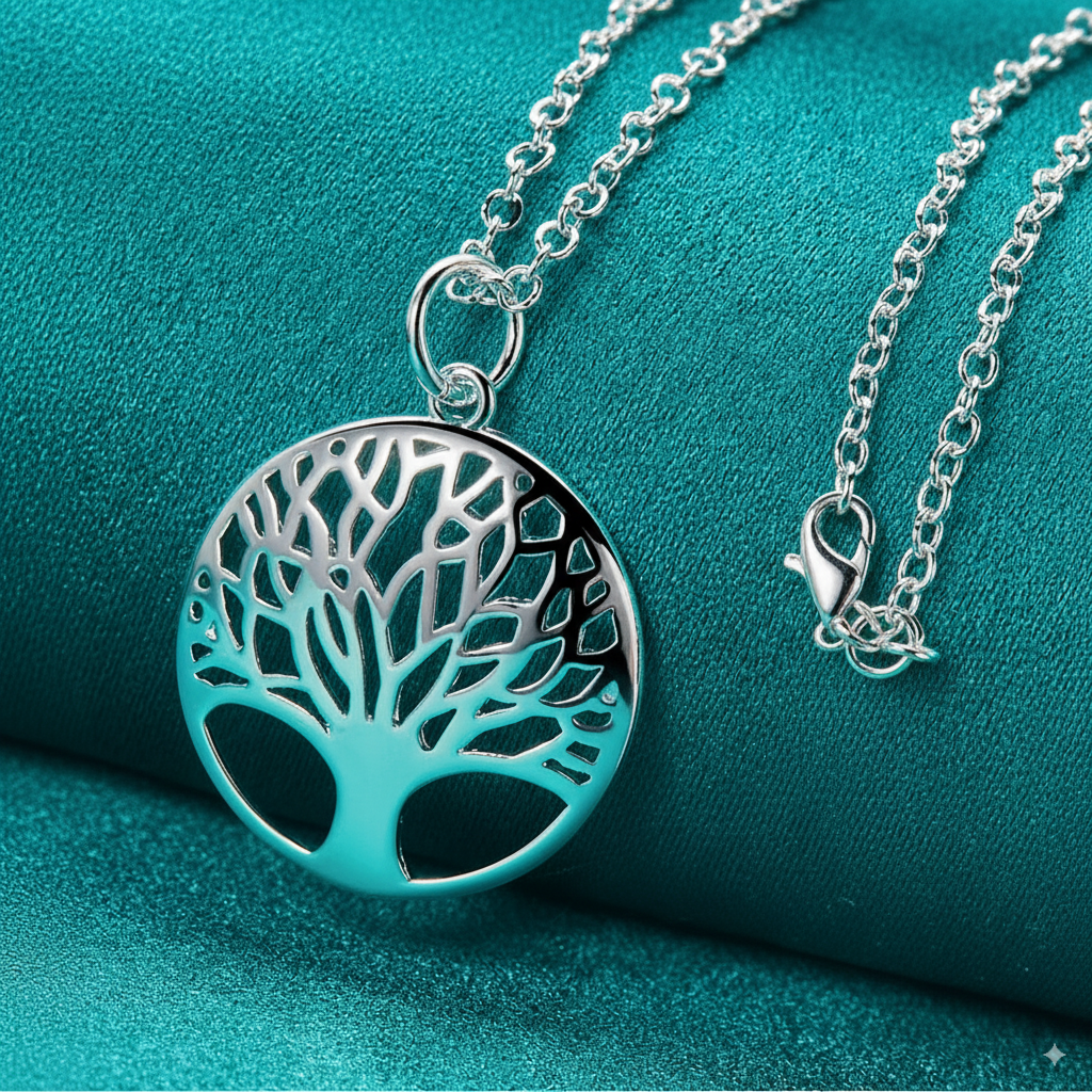 Tree Round 925 Sterling Silver Pendant Necklace | 45cm Snake Chain For Women | Wedding Engagement Jewelry