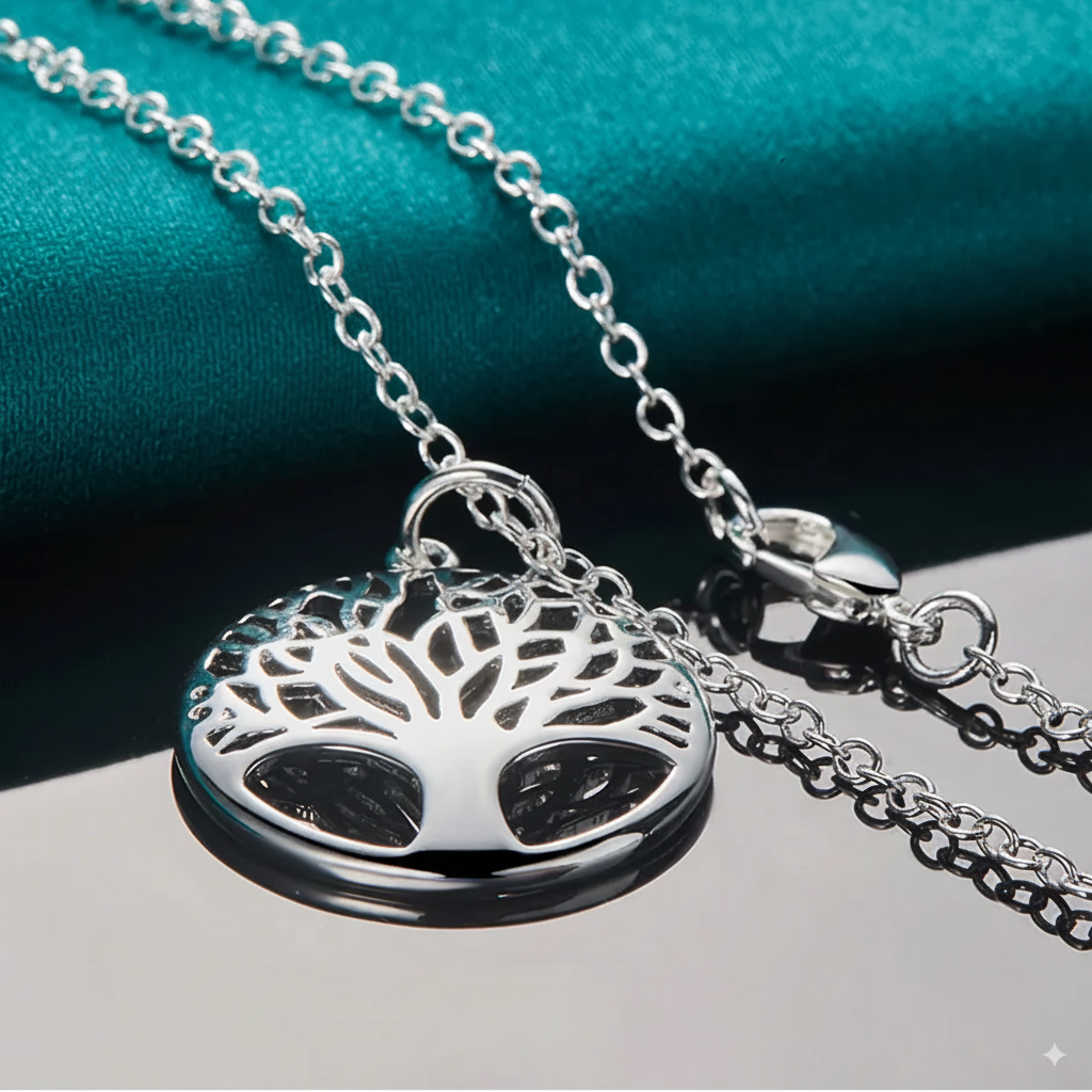 Tree Round 925 Sterling Silver Pendant Necklace | 45cm Snake Chain For Women | Wedding Engagement Jewelry