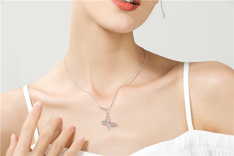 Butterfly 925 Sterling Silver Pendant Necklace | 45cm Snake Chain For Women | Wedding Engagement Jewelry