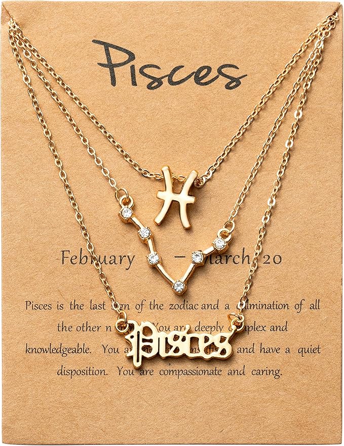 3Pcs Layered Zodiac Pendant Necklace | Pisces
