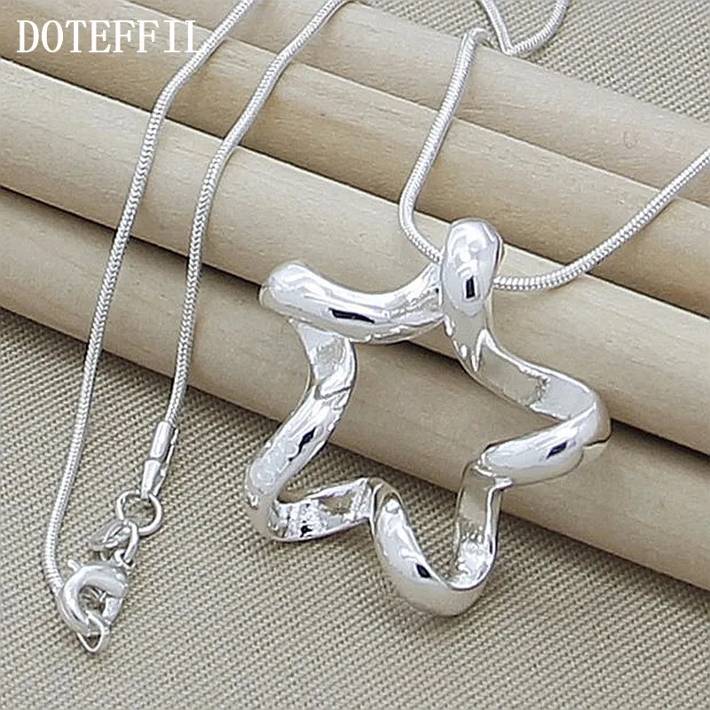 Star 925 Sterling Silver Pendant Necklace | 45cm Snake Chain For Women | Wedding Engagement Jewelry