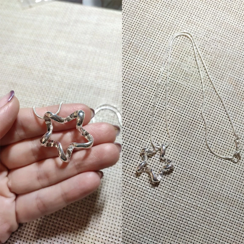 Star 925 Sterling Silver Pendant Necklace | 45cm Snake Chain For Women | Wedding Engagement Jewelry