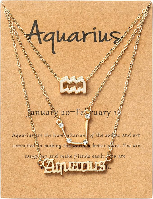 3Pcs Layered Zodiac Pendant Necklace | Aquarius