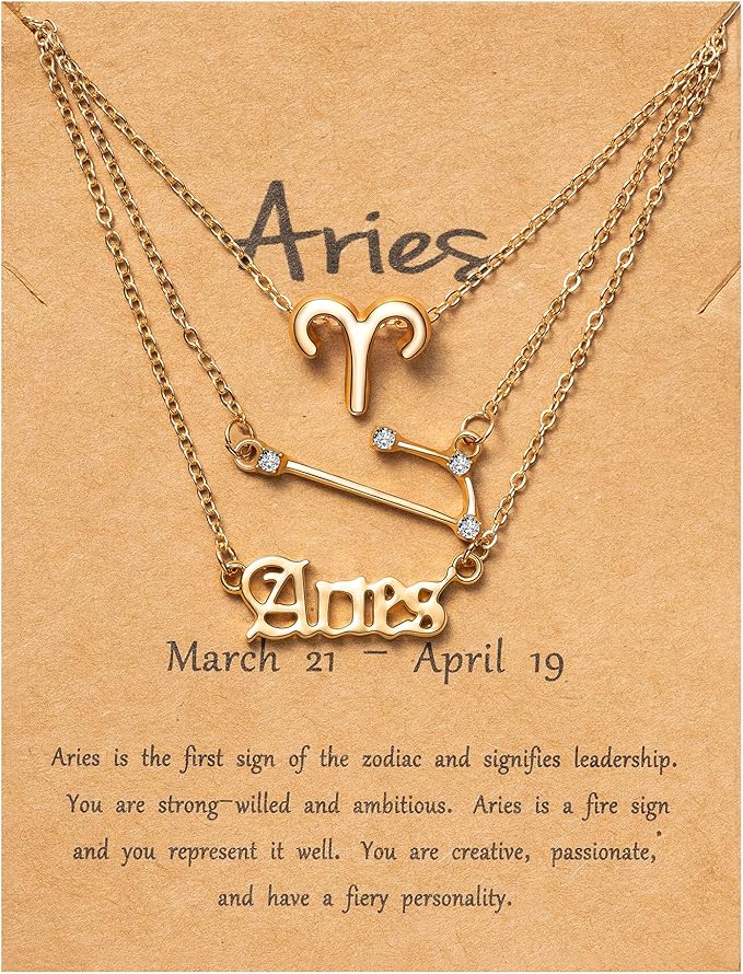 3Pcs Layered Zodiac Pendant Necklace | Aries