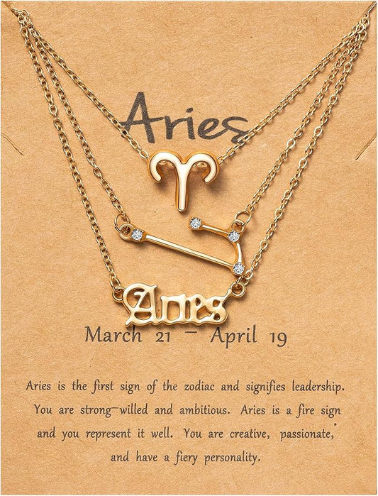 3Pcs Layered Zodiac Pendant Necklace | Aries