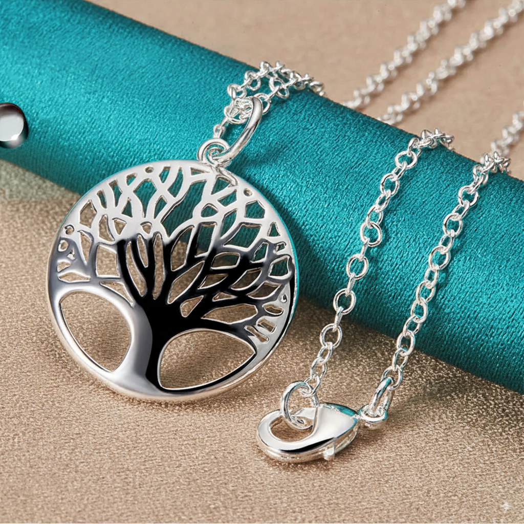 Tree Round 925 Sterling Silver Pendant Necklace | 45cm Snake Chain For Women | Wedding Engagement Jewelry