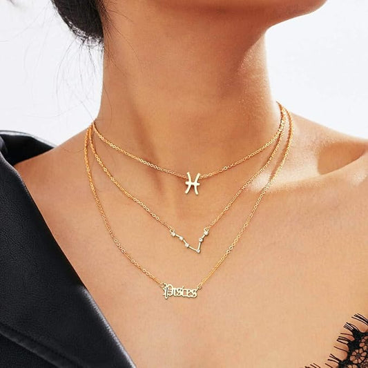 3Pcs Layered Zodiac Pendant Necklace | Pisces