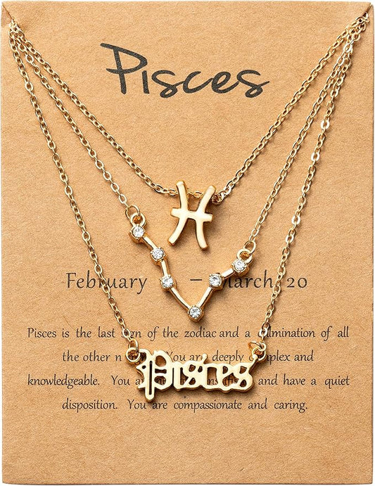 3Pcs Layered Zodiac Pendant Necklace | Pisces