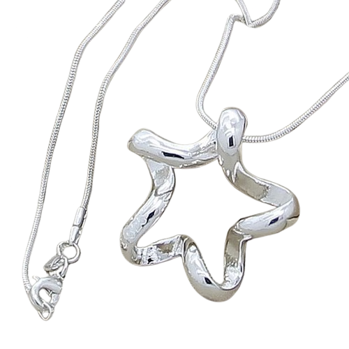 Star 925 Sterling Silver Pendant Necklace | 45cm Snake Chain For Women | Wedding Engagement Jewelry