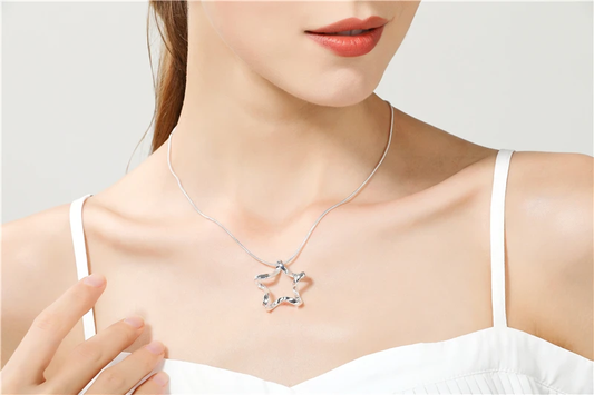 Star 925 Sterling Silver Pendant Necklace | 45cm Snake Chain For Women | Wedding Engagement Jewelry